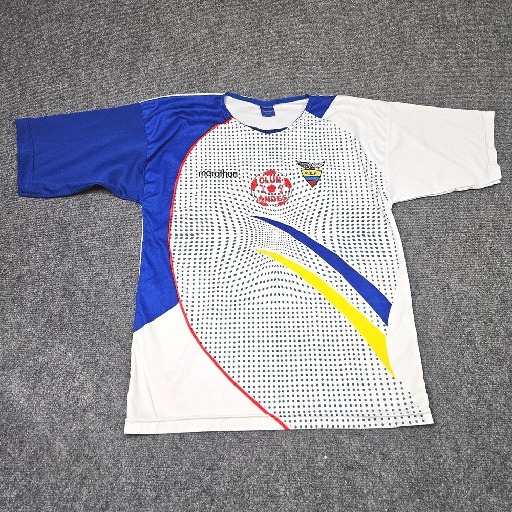 Club Los Andes Soccer Jersey M White Blue Marathon Sports FEF Ecuador Futbol Kit